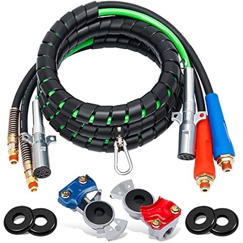 YiaChuii 12ft 3 in 1 ABS & Power Air Line Hose with Glad Hands & 4 Glad Hand Seals for Tractor Trailer Semi Truck Cover