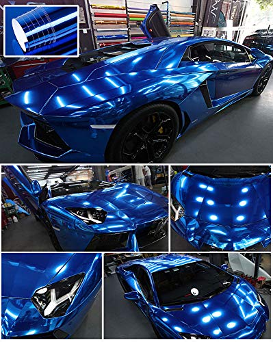 Image of LZLRUN 1FT x 5FT Chrome Mirror Vinyl Wrap Adhesive Car Sticker Decal Film (Blue, 3FT x 10FT)