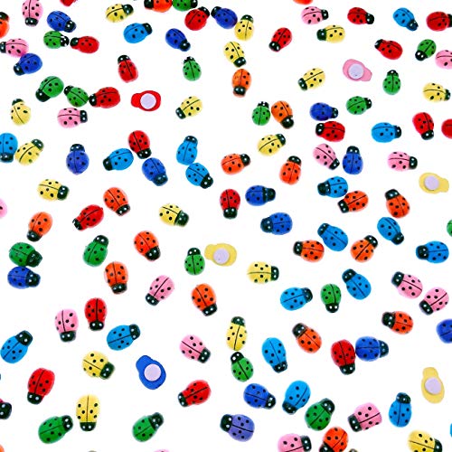 JZK 200 x Coloré Mini Bois Coccinelle Auto-adhésif Coccinelles Scarabée Autocollant éponge pour Artisanat Décoration Scrapbooking DIY