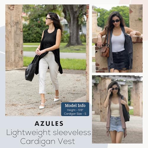 Image of Azules Sleeveless Cardigan for Women, Soft Lightweight Duster Open Front Sleeveless Long Cardigan Vest (3 Pack)