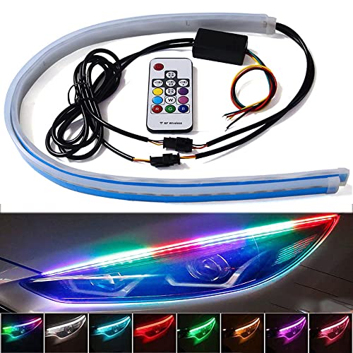 CBJEHIFEY 2Pcs 24' LED Luce di Marcia Diurna, Luci diurne auto impermeabil IP65, Striscia di Luce,Ultra Sottile auto morbido tubo striscia,12V luce di segnalazione (RGB)