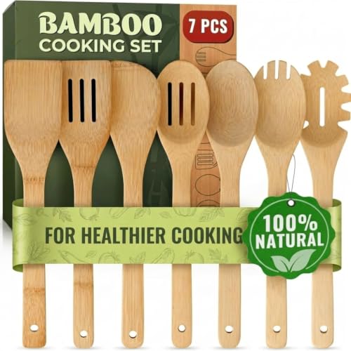 Wooden Utensil Set, Bamboo Utensils – 7 PCs Wood...