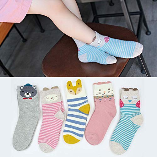 Hellomamma Girls Toddler Cotton Crew Socks Kids Novelty Animal Soft Funny Fashion Casual Breathable Childs Socks 5 Pairs2