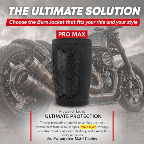 Image of BurnJacket ProMAX Motorcycle Exhaust Pipe Burn Protective Sleeve Leg Guard with Triple Layer Protection, Fits 13.5-18 Inch Calf - Heat Shield for Legs - Calf Guard - Premium Motorcycle Accessories