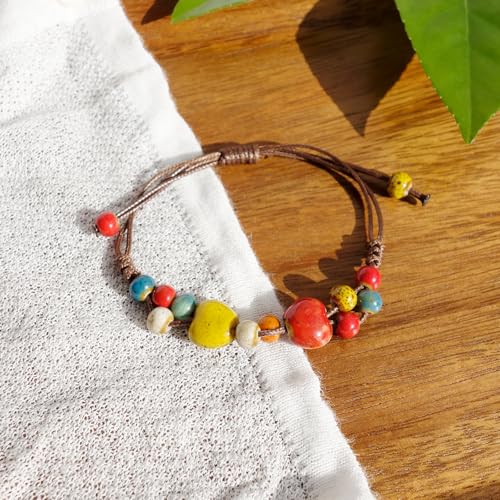 Handmade Green Boho Bracelets for Women, Bohemian Ceramic Beads Bracelets for Friends, Trendy Porcelain Stone Beaded Bracelets for Sisters4