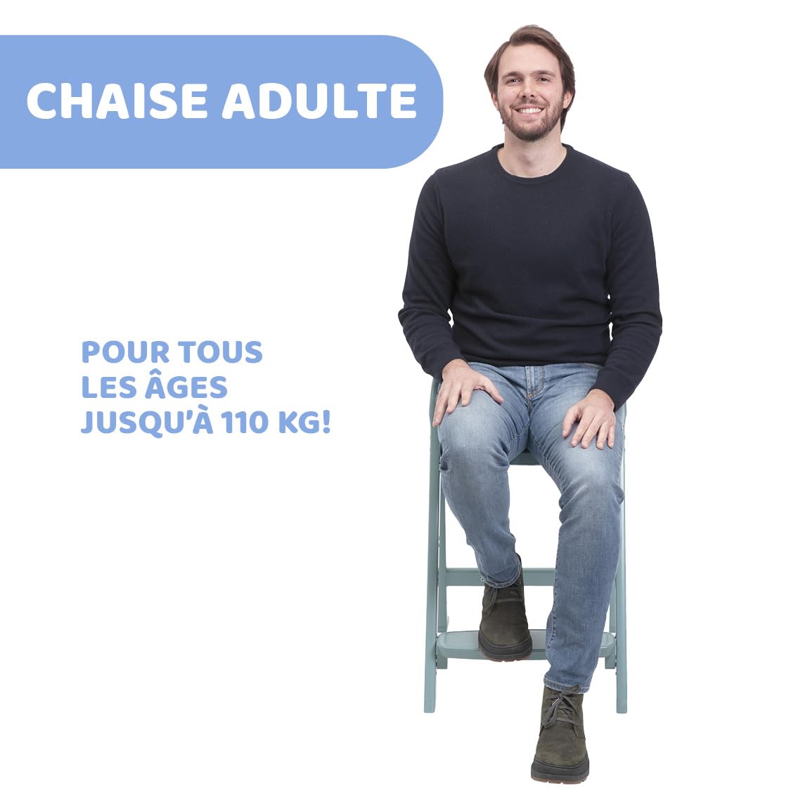 Chicco Crescendo Lite, Trona Evolutiva Bebé con 3 Configuraciones: Trona Bebés, Silla Elevadora para Niños y Taburete para adultos, De 6 meses hasta 110 kg, Cierre compacto Plegable, Verde agua