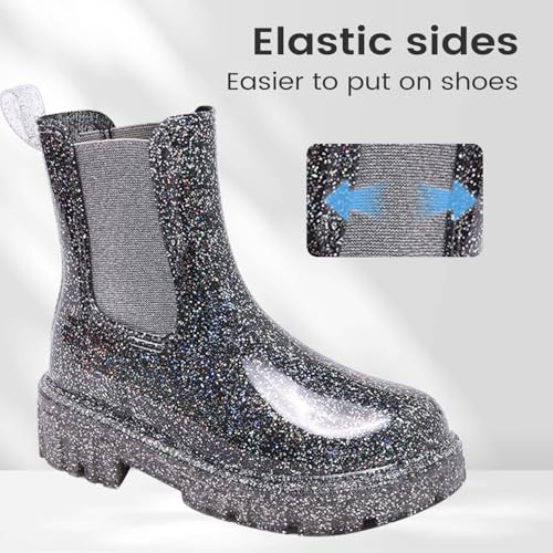 DRECAGE Gummistiefel Damen Halbhoch Regenstiefel Wasserdicht Chelsea Boots Damen Regenschuhe Kurz Silber 39 EU