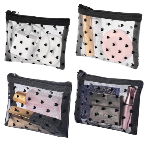 Honosen 4 Stück Kosmetiktasche Klein, Mini Make up Tasche für Damen, Cosmetic Bag, Mini Kosmetiktasche, Tragbarer Netztaschen-Organizer mit Reißverschluss für Kosmetika, Make-up, Reiseutensilien