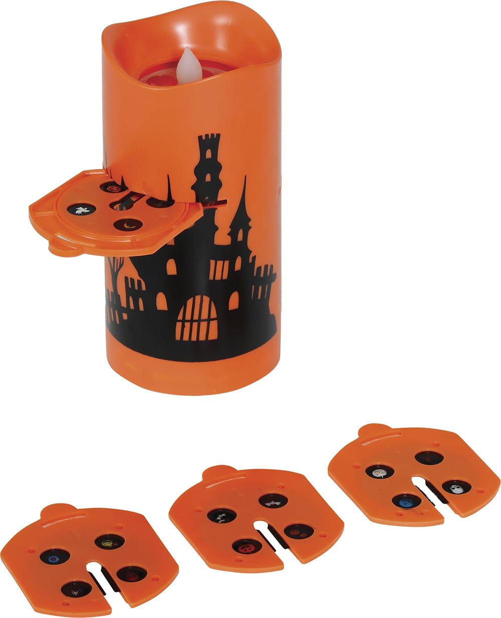FIESTAS GUIRCA | LED Candle Projector (16 cm) - Lighting and Effects for Halloween and Party Decorations - Ideal for Spooky Atmospheres and Celebrations - Orange and Black