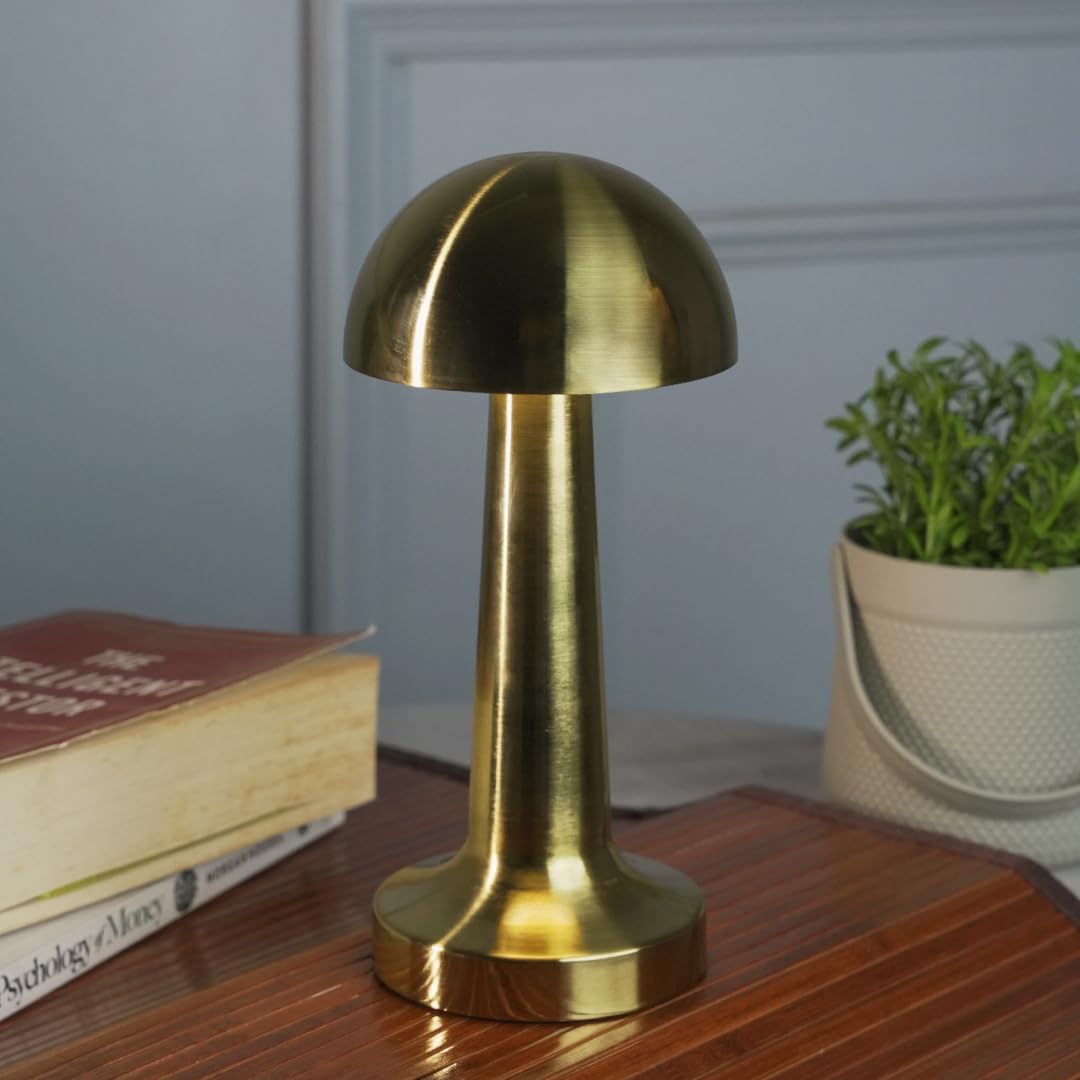 Dome Cordless LED Table Lamp (Gold) - USB Rechargeable Portable Touch Control Dimmable 3 Light Color Tunable Table Lamp for Hotel, Cafe, Restaurant or Home for Bedside, Center or Dining