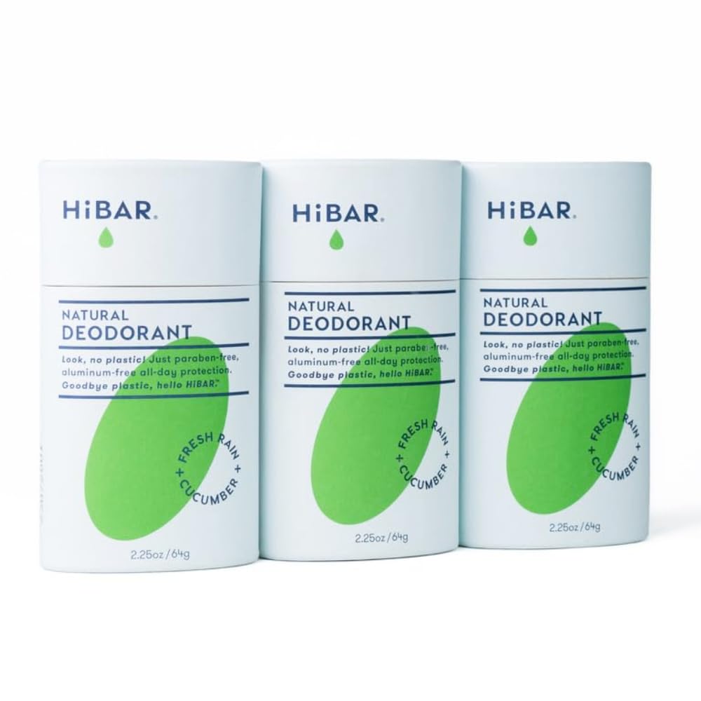 HiBAR - Fresh Rain & Cucumber Plastic Free Deodorant - Natural Deodorant - All-Day Protection - With Sunflower Seed Wax, Rice Bran & Shea Butter -