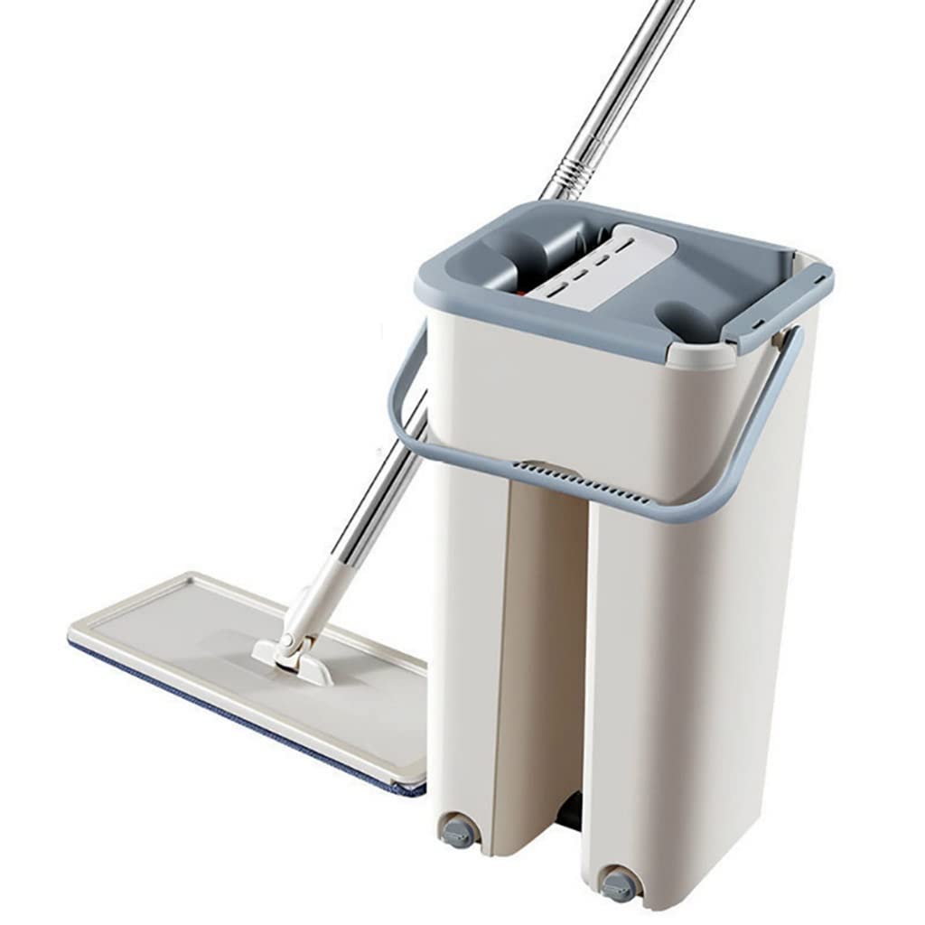 Platte Squeeze Mop Automatische Mop Emmer Hand Gratis Wringen Rvs Mop Zelfreinigende Microfiber Mop