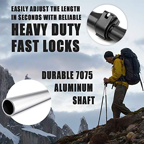KINGGEAR Trekking Poles, Collapsible Adjustable Walking Sticks, Lightweight 7075 Aluminum, Quick Flip Lock, Anti-Sweat Cork, Tungsten Tips for Hiking, Nordic Walking and Cross Trekking(White) - Thumbnail 2