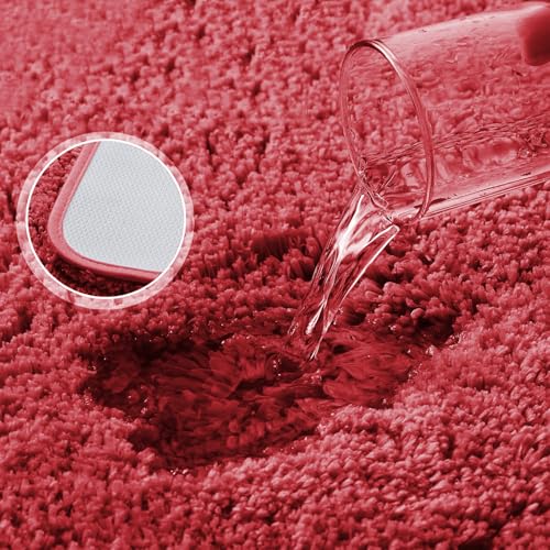 Image of SANMARINO Super Soft Shaggy Bathroom Rugs, Absorbent Thick Anti-Slip Microfiber Bath Rugs, Quick Dry Machine Washable Bath Mat for Bathroom Floor, Bathtub and Shower 17 inchx24 inch - Red
