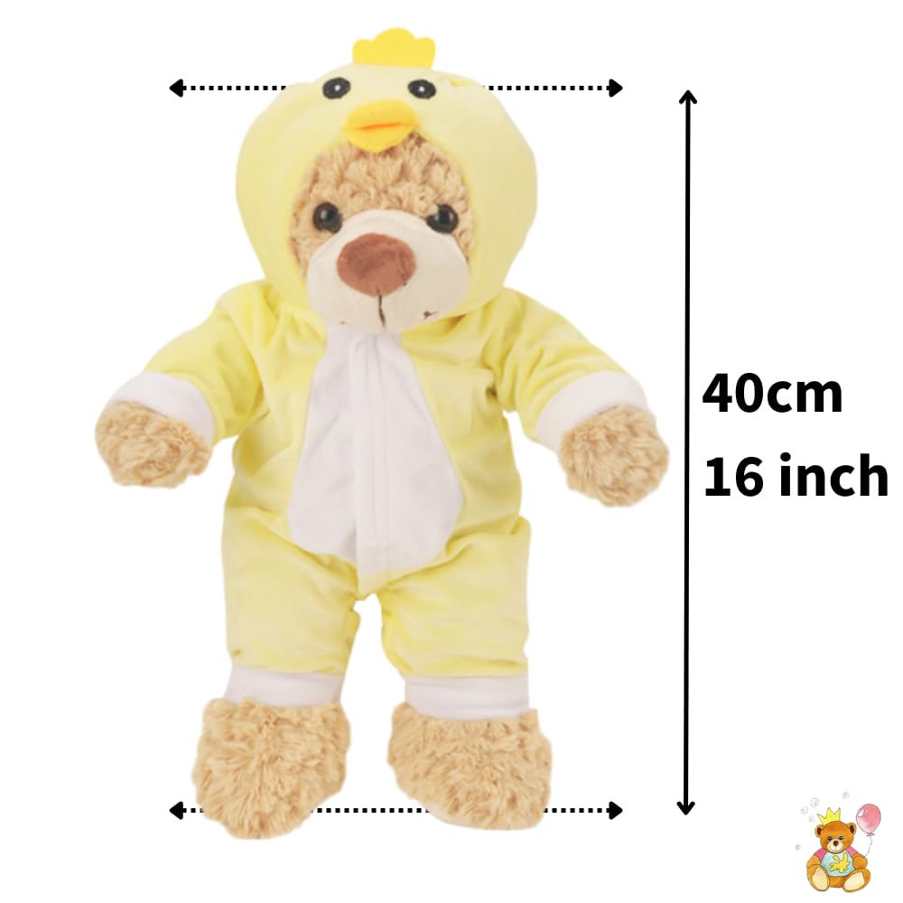 Pigiama intero giallo con pulcino dormiente, 40 cm, adatto per orsetti Build a Bear