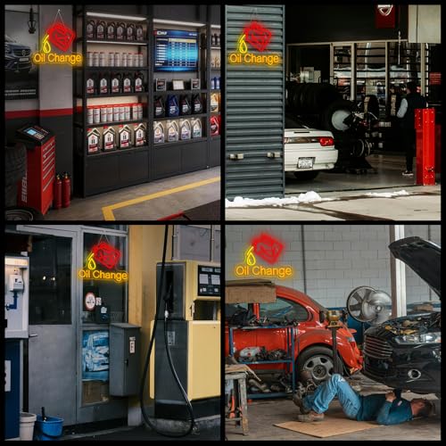 Image of Horseneon Oil Change Neon Sign Check Engine Neon Sign Garage Neon Sign Car Led Lights for Man Cave Wall Art Dimmable Garage Decor for Auto Room Workshop Garage Gas Station Gift