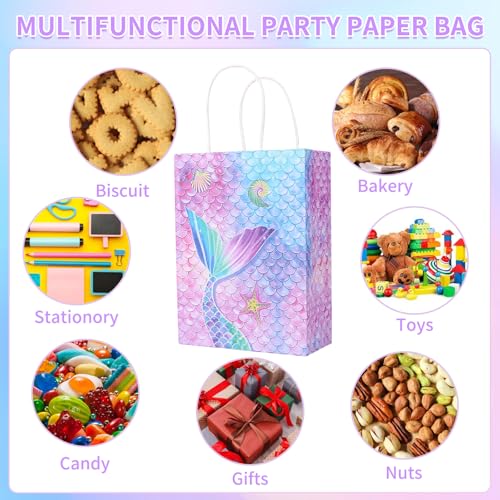 10 Stück Meerjungfrau Geschenktüten – Bunte Papiertüten mit Henkel für Kindergeburtstag, Mädchen Party Taschen, Gastgeschenke Tüten für Mitgebsel & Deko