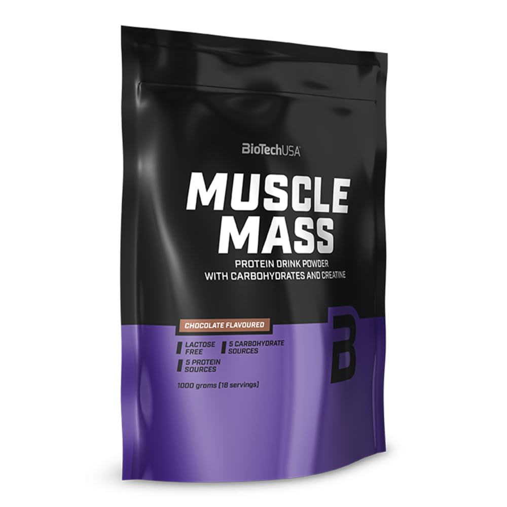 BioTechUSA Muscle Mass | Proteine e Carboidrati in Polvere | con Peptidi di Creatina e Glutammina | Guadagno | Senza Lattosio | Creatina Micronizzata | 1000 g | Cioccolato