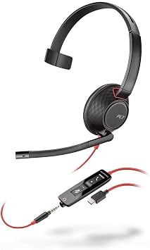 Blackwire 5210 USB-C Headset Plantronics - Wired, Single Ear Monaural Computer Headset with Boom Mic - USB-C, 3.5 mm to connect to your PC, Mac, Tablet and/or Cell Phone