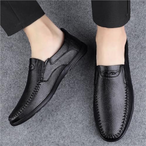 Loafers for Men Solid Color Round Toe Leather Loafers Flexible Anti-Slip Flat Heel Party Slip On4