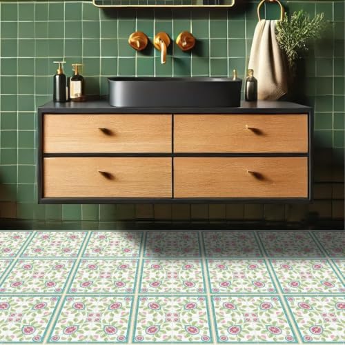 Image of Moroccan Tile Stickers | Waterproof Self Adhesive Peel & Stick Tile Decals for Kitchen Backsplash, Bathroom Wall, Floor, Furniture & Glass (8x8 Inch, Design 48)