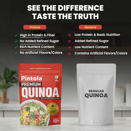Image of Pintola Premium Quinoa 500g, Cereal for Breakfast, High in Protein & Dietry Fibre, Minerals, Cholesterol-Free, Gluten-Free Quinoa Seeds Diet Food for Weight Management (500g)