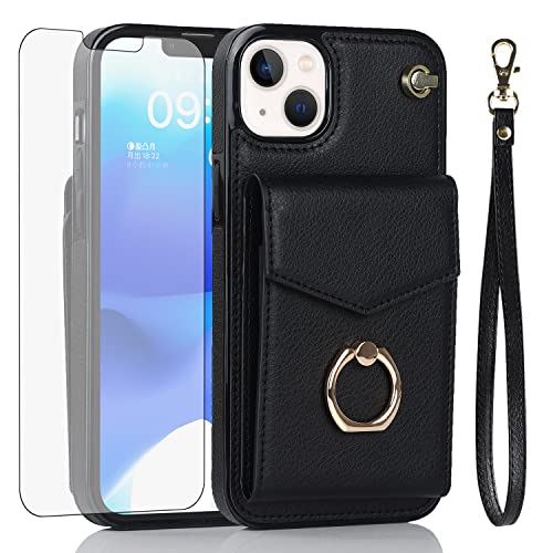 Étui portefeuille iPhone 12 Mini noir anti-rayures avec vitre de protection