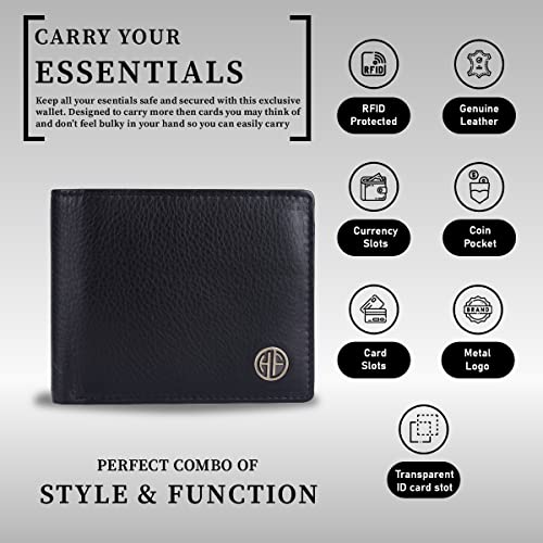 HAMMONDS FLYCATCHER RFID Protected Bi-Fold Wallet for Men Leather Original, Mens Wallet, Leather Wallets for Men, Stylish Purse with 5 Card Slots, 2 ID Slots, Coin Pocket, Mens Gift - Black 3 51uJZh9rgWL