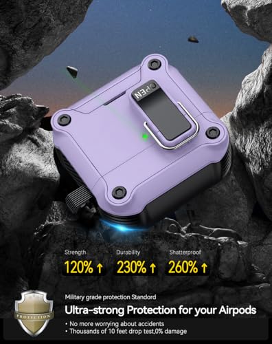 Image of Pohgelan for AirPods 4 Case with Safety Lock-Purple | Magnetic Automatic Lock with Cleaning Kit&Keychain,Compatible with Magsafe