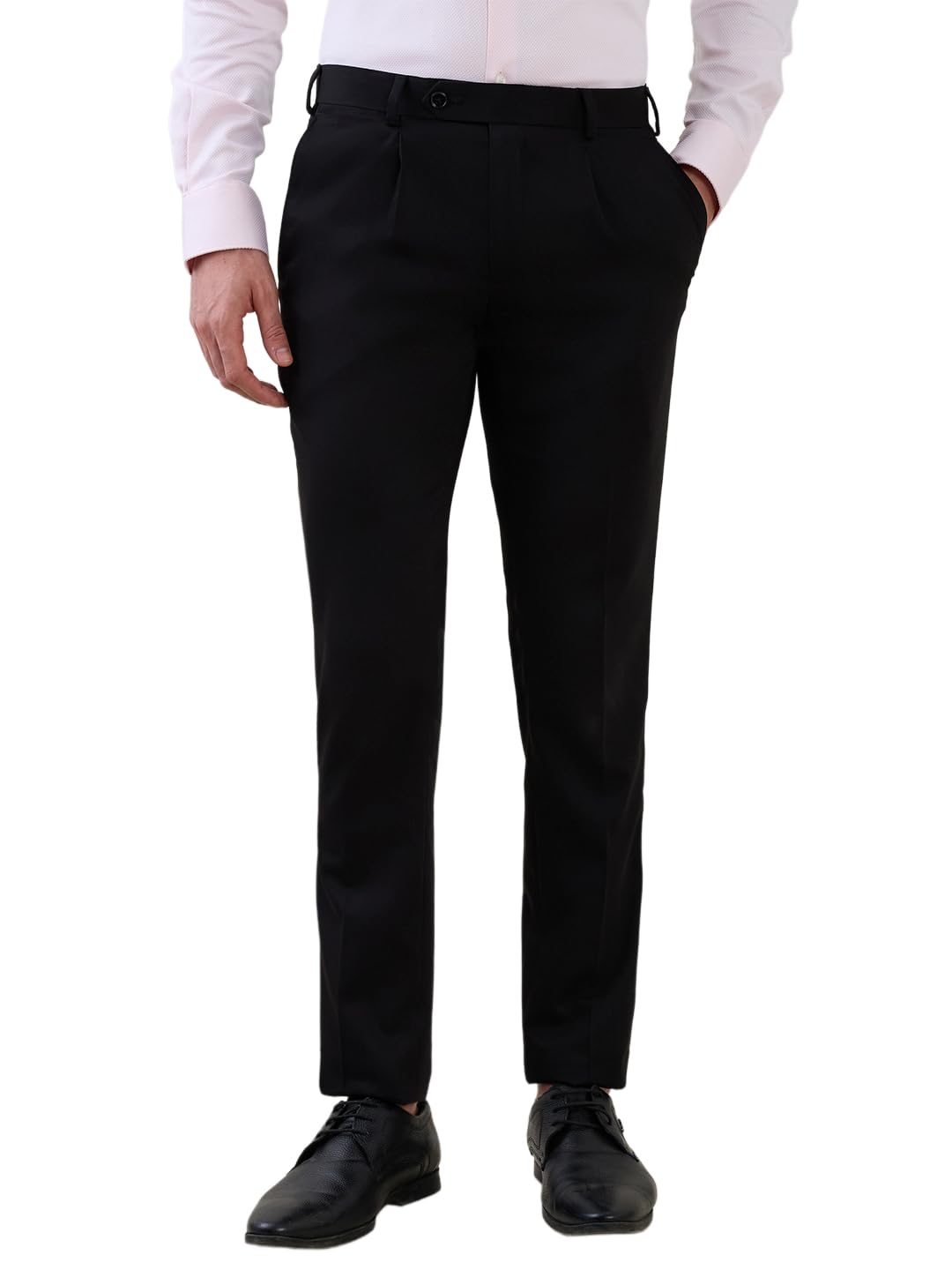 raymond Men Super Slim Fit Solid Pattern Terry Rayon Blend One Pleat Formal Trouser Black-picture-29