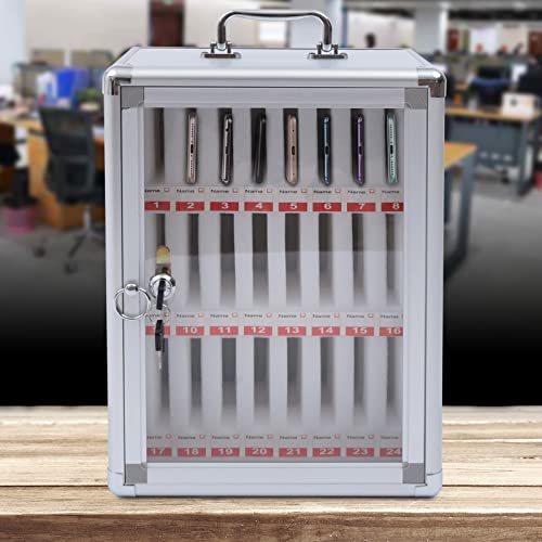 24 Slots Cell Phones Storage Cabinet with a Locked,Aluminum Alloy Pocket Chart Storage Locker Cabinet for Cell Phone,Wall-Mounted/Desktop Pocket Storage Locker Box for School,Conference Office,Factory