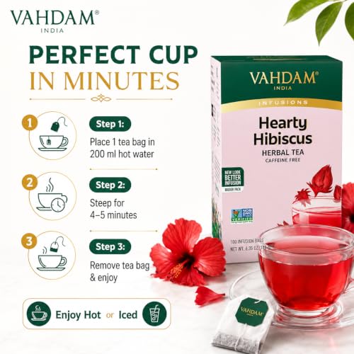 Image of VAHDAM, Hibiscus Tea (100 Tea Bags)| Caffeine Free, Non-GMO, Direct from Source, Eco-Friendly Individually Wrapped Tea Bags