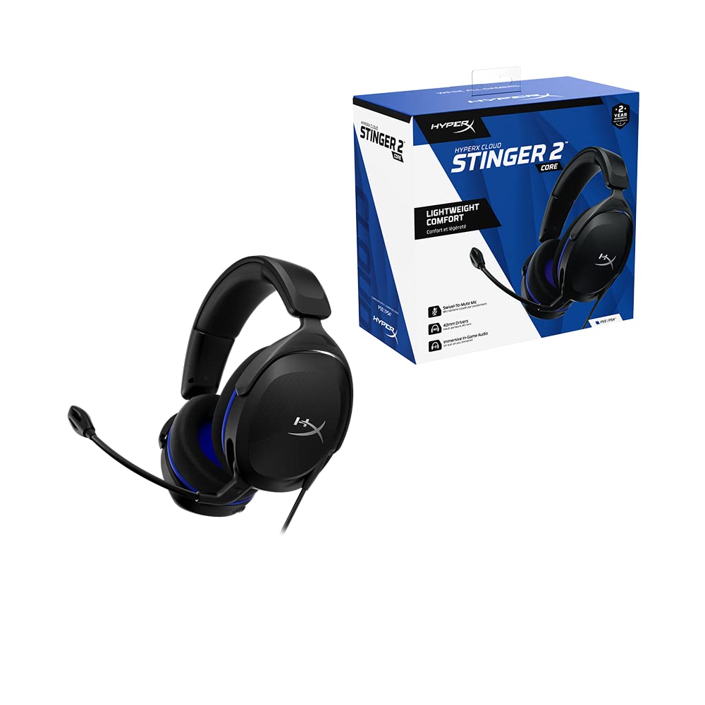 HyperX Cloud Stinger 2 Zestaw Słuchawkowy do Gier PlayStation, Lekki Nauszny z Mikrofonem, 40 mm, Czarny
