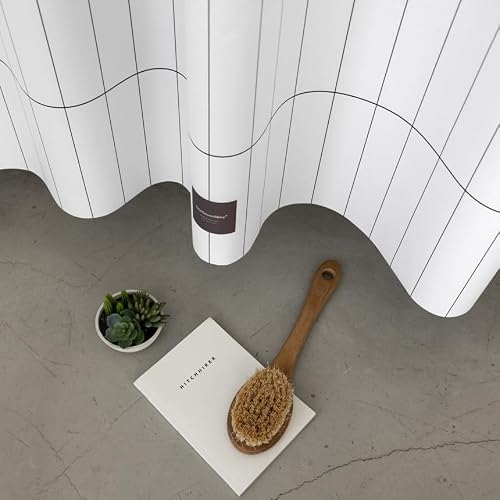 onesevennine Quick-Dry Lightweight Shower Curtain – Made in Korea, Designed for Daily Showers | Narrow Grid – Black | 71” W x 74” L