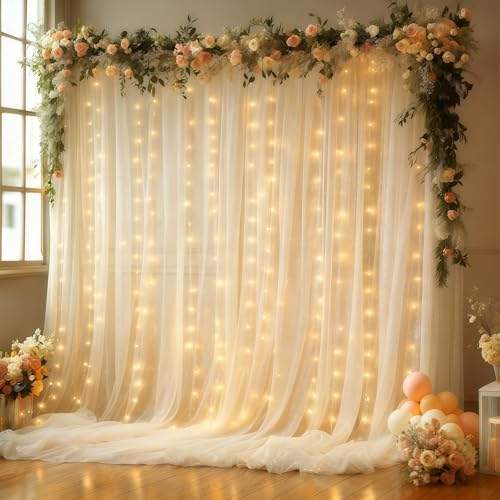 Cortinas Fondo Foto 10x10FT Crema Sin Arrugas con Luces miniatura 1