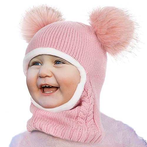 FURTALK Kleinkind Baby SchalMütze warm gefüttert Kinder Strickmütze Pom Pom Wintermütze für Mädchen und Jungen Cover
