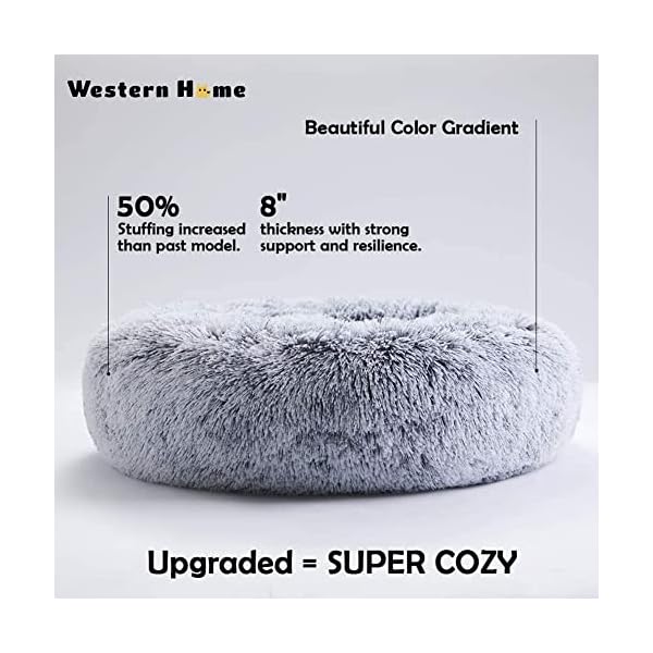 Western Home Hundebett rund Katzenbett Hundekissen Flauschig Katzenkissen Weich katzenkorb Donut Plüsch Hundebett für Kleine und Mittelgroße Hunde Katzen 50cm hellgrau – Bild 3