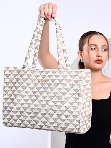 Carrylux-Spacious-Tote-Handbag-Shoulder-Bag-For-Women-With-Embossed-Geometric-Print
