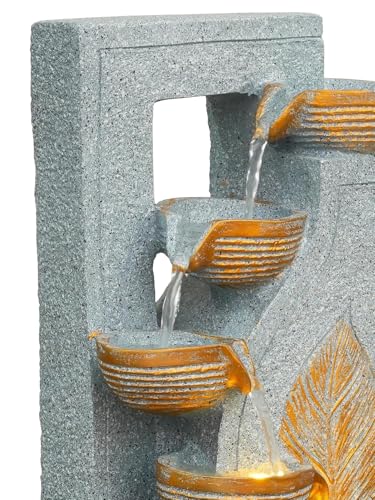 Image of LEDIndoor Tabletop Water Fountain, Polyresin Cascading Waterfall Showpiece with Running Water and Light, Decorative Fountain for Home, Office, Living Room, Meditation, Vastu, Desk Decor