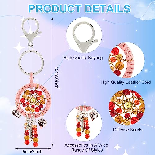INFUNLY 6 Set DIY Dream Catcher Keychain Mini Dream Catcher with Color Bead Handmade Small Dream Catcher Key Ring for Bag Pendant Car Mirror Hanger Backpack Charm - Image 3