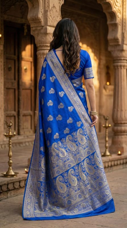 Image of C J Enterprise Women's Pure Soft Silk Saree With Blouse Piece For Wedding (KeriLichi)
