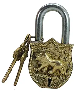 Brass Door Padlock Tiger Engraved Design Fully Functional Brass Lock with 2 Keys