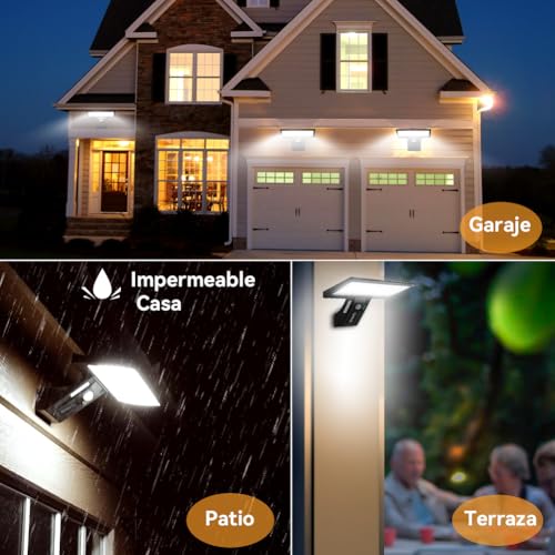 JESLED Luz Solar Exterior, 2 Paquete 90 LED, Foco Potente con Sensor de Movimiento, Impermeable con 4 Modos Inteligentes para Jardín, Patio, Camino, Escalera - Image 7
