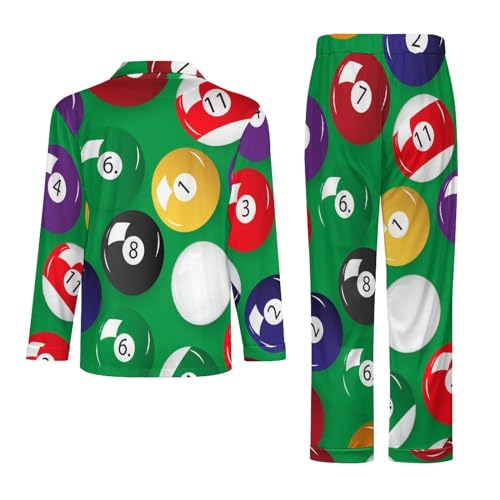 Billiards Pool Table Balls Men's Pajama Set Button Down 2 Piece Sleepwear With Pocket Fashion Comfortable Loungewear2