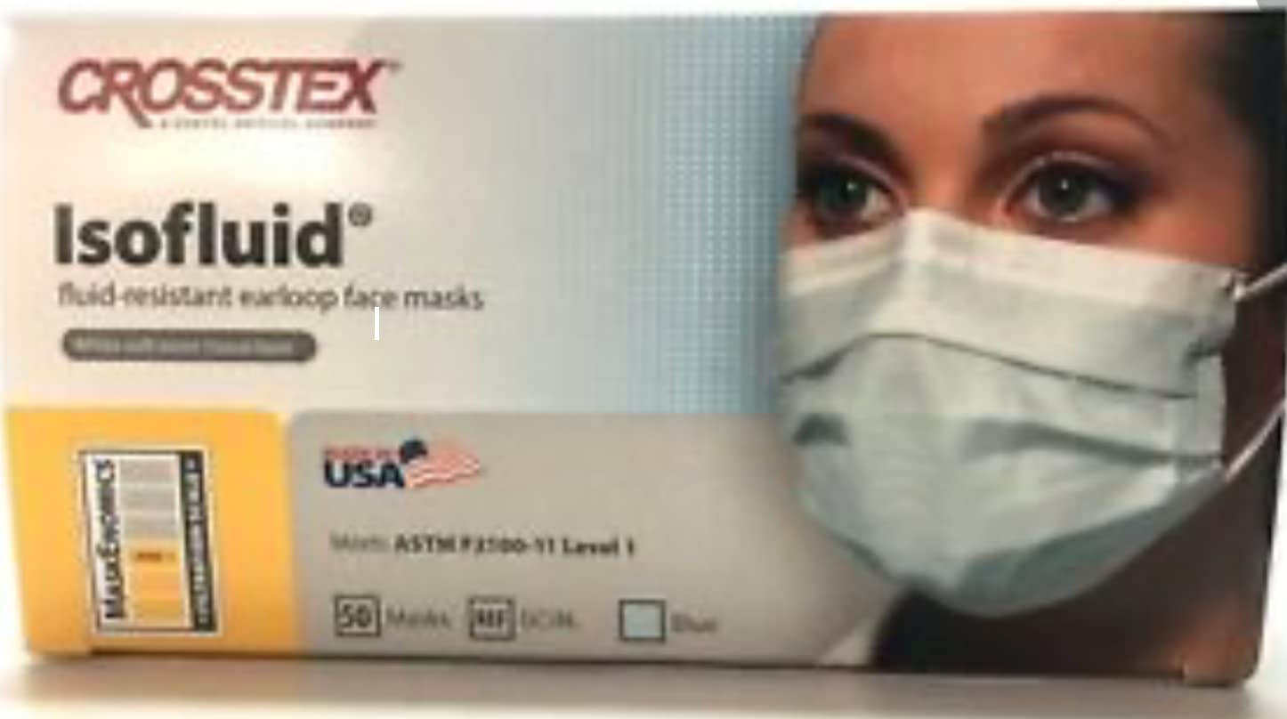 Crosstex CRGCIBL Isofluid Earloop Mask Blue (Pack of 50