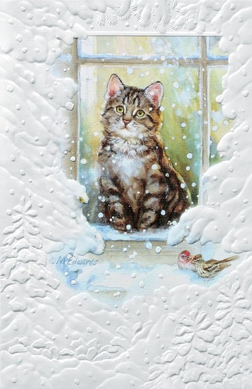 Pumpernickel Press Embossed Christmas Greeting Cards Boxed Set – “Merry Meow” by Martha Edwards – 16 Deluxe Cards & Envelopes, Eco-Friendly, Made in USA, Multi-Level Embossing