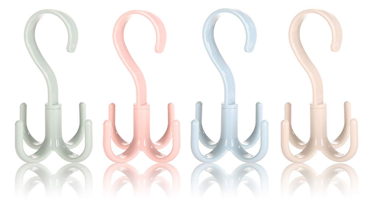 2 Pack Scarf Organizers, Rotating Headband Handbag Hanger for Closet, 4 Hooks (Nordic Green)