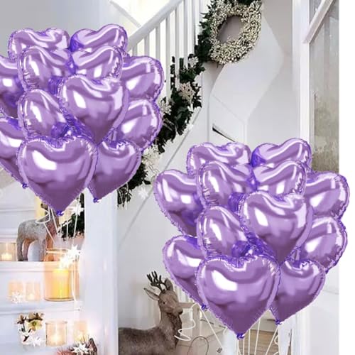 Image of Light Purple Heart Balloons,18 Inch Light Purple Foil Mylar Love Heart Shaped Balloons for Anniversary Wedding Engagement Celebration Birthday Party Baby Shower Valentines Decorations(12Pcs)