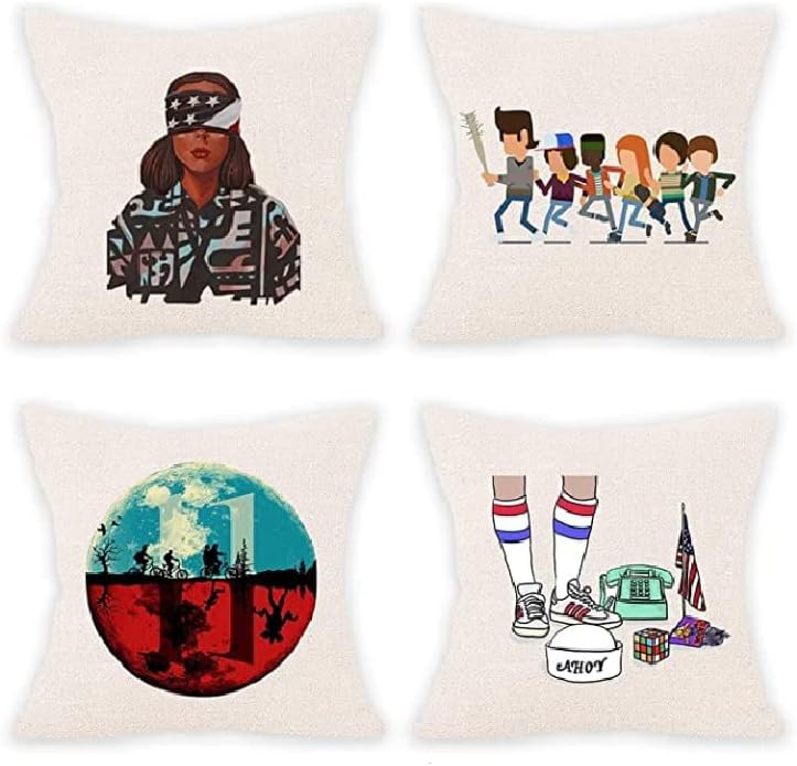 VercicoChristmas Pillow Cases Set of 4 Cotton Linen Square Throw Waist Pillow Covers Xmas Series Cushion Cover Case 18 X 18 Inch (White)