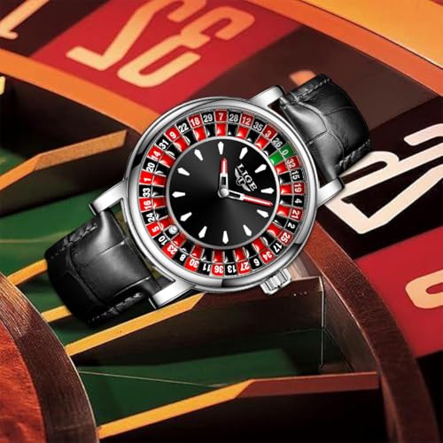 Image of LIGE Mens Roulette Wheel Watches Casino Themed Quartz Analog Watch 3ATM Waterproof Glowing Man Wrist Watches
